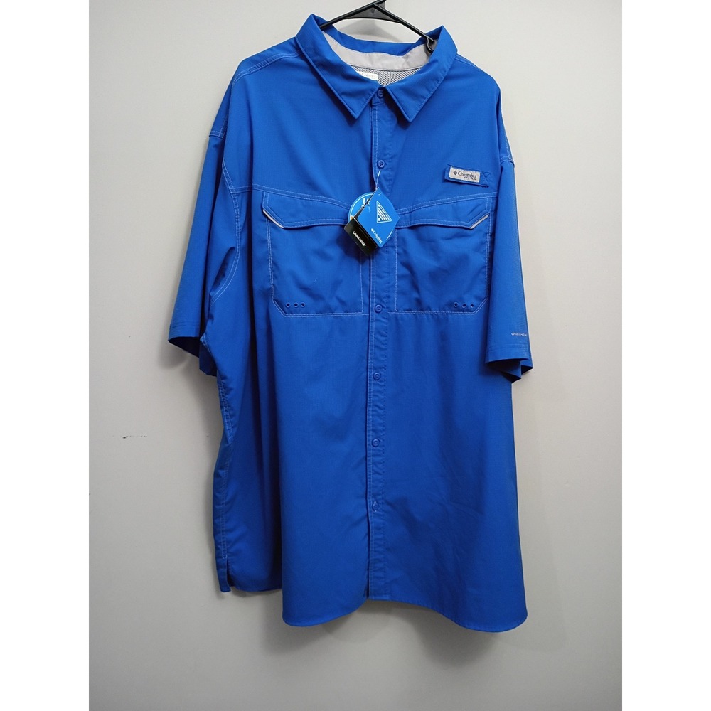 Columbia PFG Low Drag Offshore Fishing Shirt Blue Mens 4XT 4TL UPF 40 New